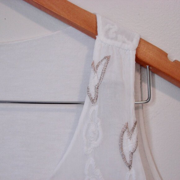 Elena Baldi White Silk Embroidered Tank Top Ruffled Boho Gold Thread Italy Small - Picture 7 of 15